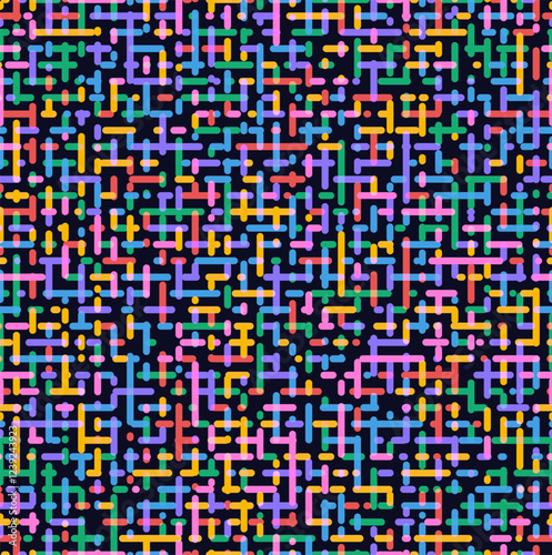 Fun colorful set of abstract dots and straight lines seamless pattern. Creative minimalist style art symbol for children or party celebration with modern shapes pattern. Vector upbeat childish drawing