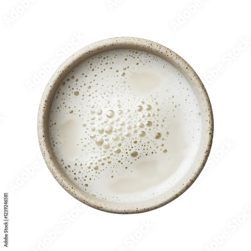 Bowl of Fresh Milk with Bubbles Isolated on Transparent Background