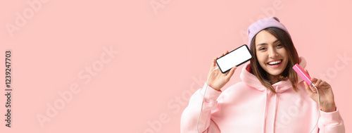 Young woman with phone and ...