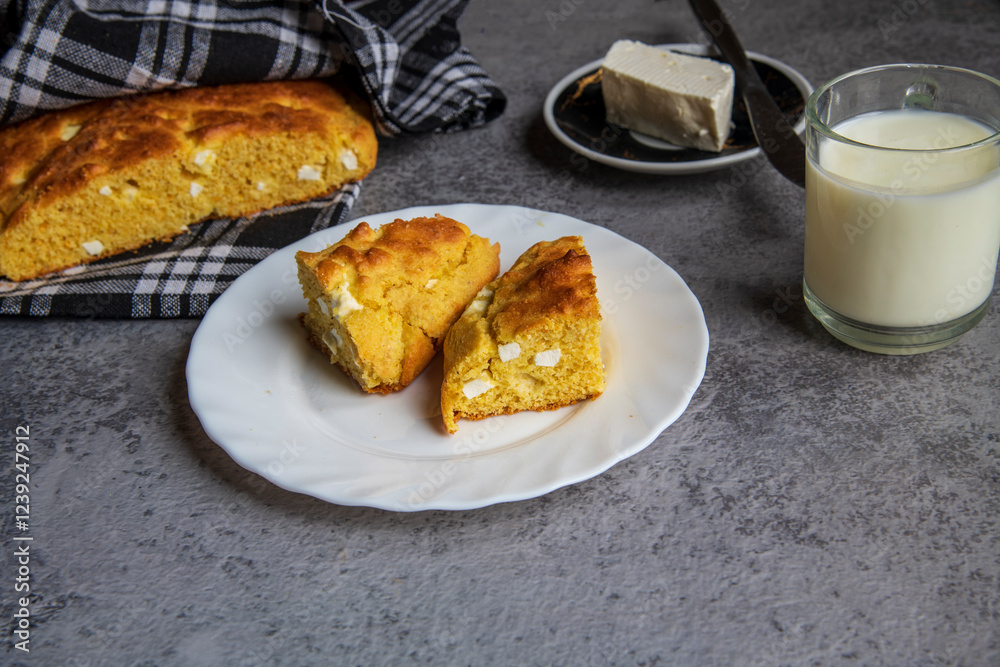 Yellow corn bread with cheese, vegan bread... Yellow corn bread with cheese, vegan bread...