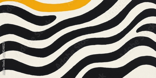 Abstract Black And Yellow Wavy Patterns Flowing Smoothly Over A Textured White Background