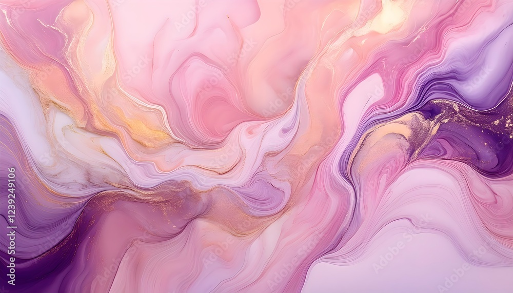 Obraz premium Marble abstract background with flowing ink patterns in pastel pink, soft gold, and lavender paint. Marbleized pastel wallpaper