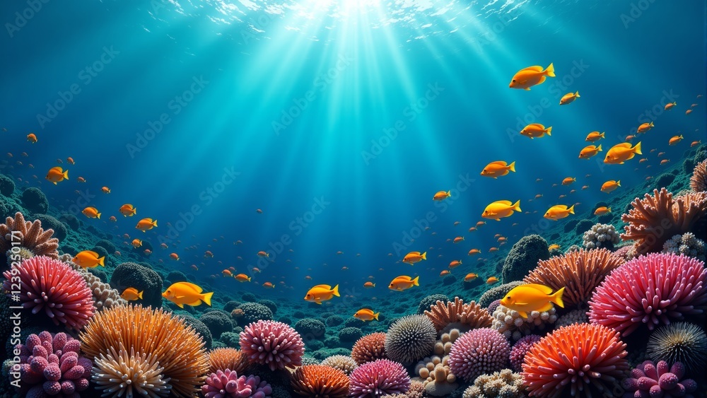 Fototapeta premium Underwater paradise with vibrant corals and schooling fish in tropical ocean