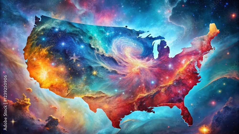 Fototapeta premium Surreal Mid-Atlantic USA Map: Dreamlike State Borders & Celestial Elements