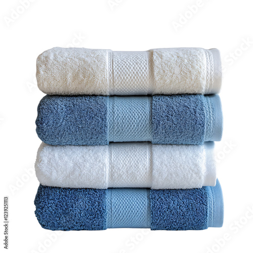 Stack of Luxurious Blue and White Towels – Soft Cotton Bath Linens