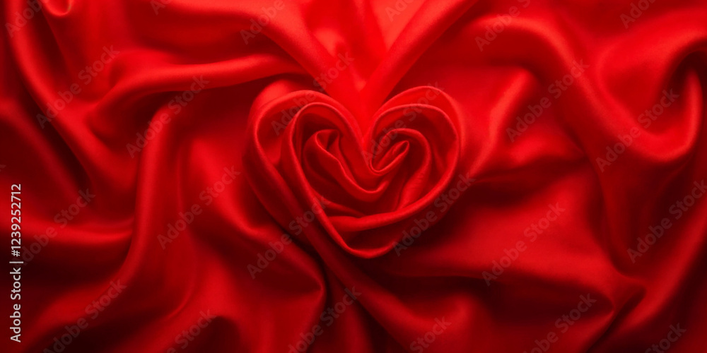 Fototapeta premium RED SILK FABRIC Heart-Shaped BACKGROUND 