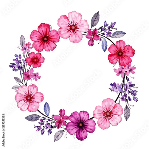 circle frame with watercolor flowers