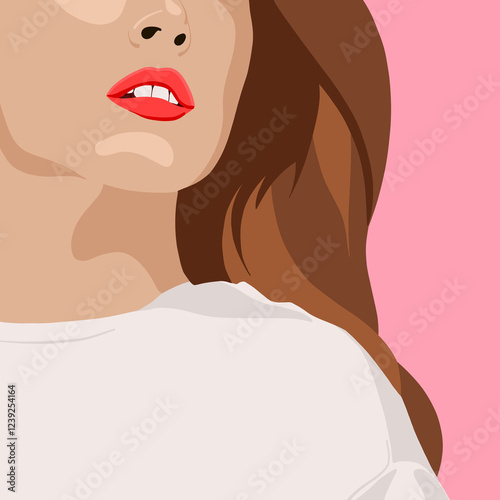 Woman With Long Hair and Red Lips