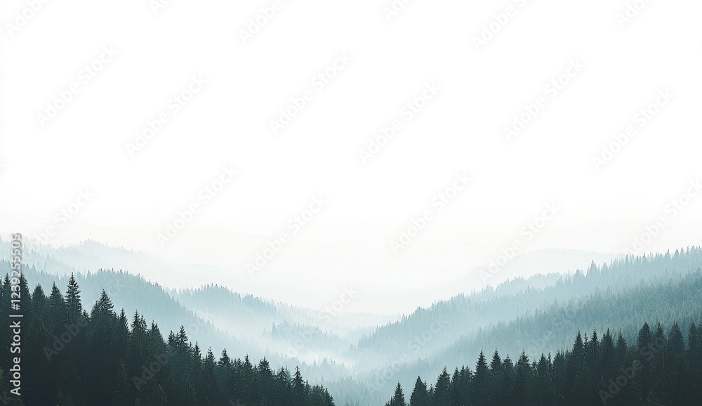 Obraz premium Misty Mountain Landscape with Lush Pine Forest in the Distance