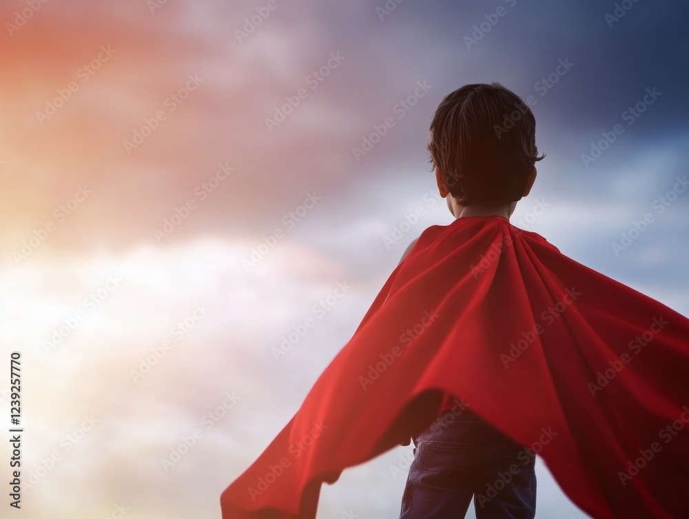A child wearing a superhero cape, dreaming of saving the world. A child wearing a superhero cape, dreaming of saving the world.