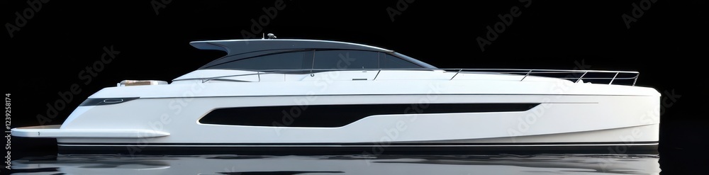 Fototapeta premium Modern fiberglass motorboat, pristine white hull , contemporary, sleek