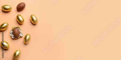 Chocolate Easter eggs on be...