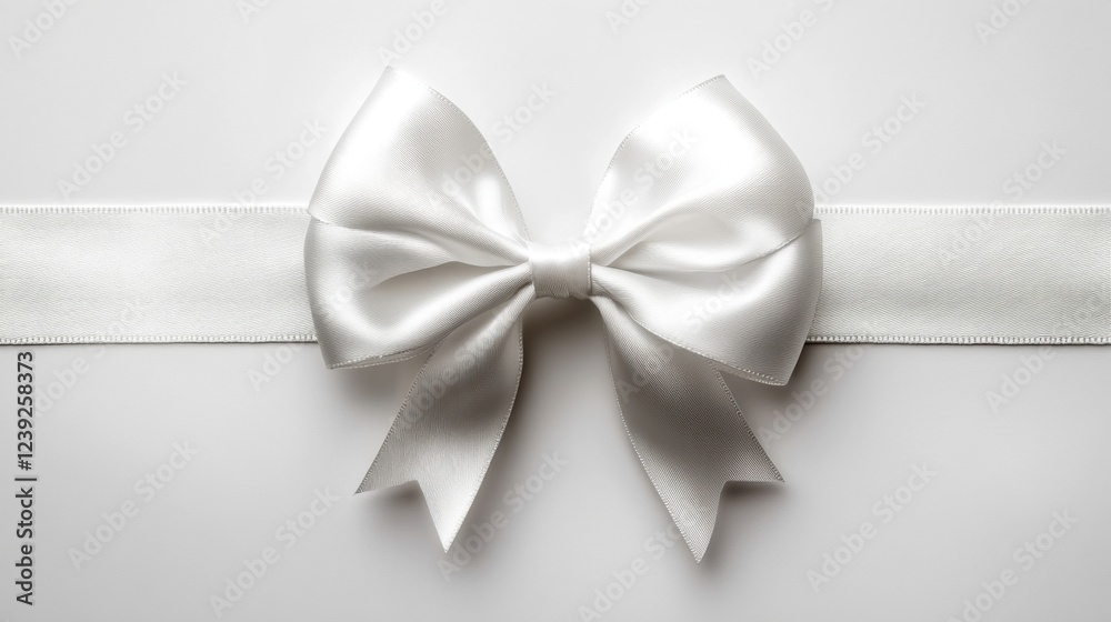 Elegant white satin gift bow and ribbon on a plain background Elegant white satin gift bow and ribbon on a plain background