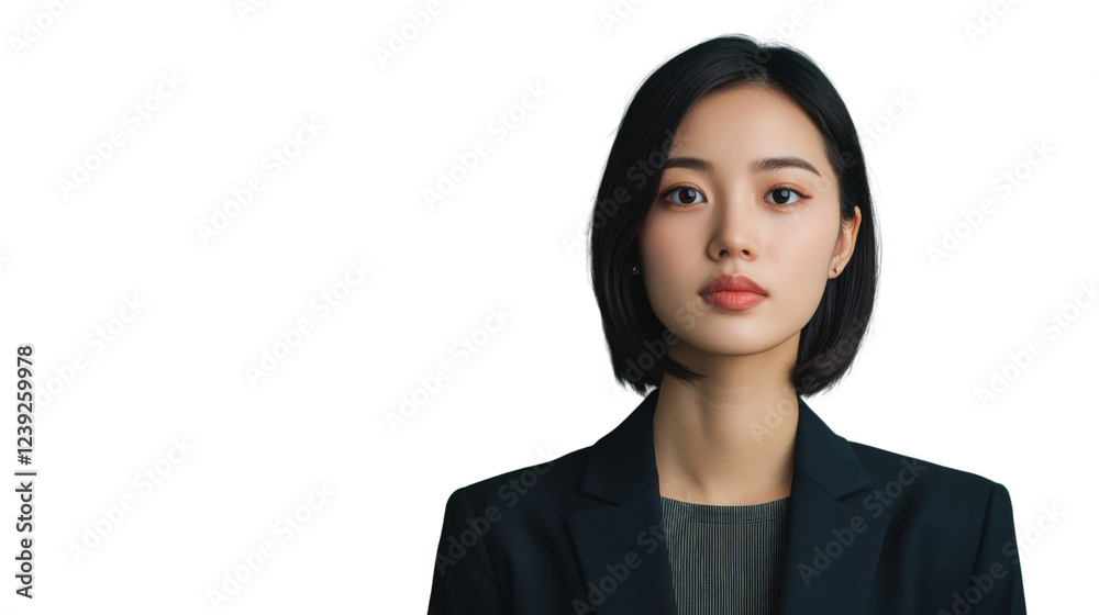 Young asian businesswoman posing on transparent background