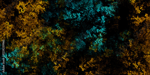 Blue orange grunge texture with smoke swirls effect vector background. Cyan color scattered heavy grunge texture on black metal background. Dark gold and brown watercolor marble pattern. Digital Paint