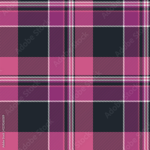 Carnival texture vector textile, effect tartan check fabric. Dreamy plaid pattern background seamless in dark and pink colors.