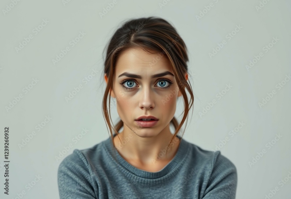 Scared female person in a sitting position Scared female person in a sitting position