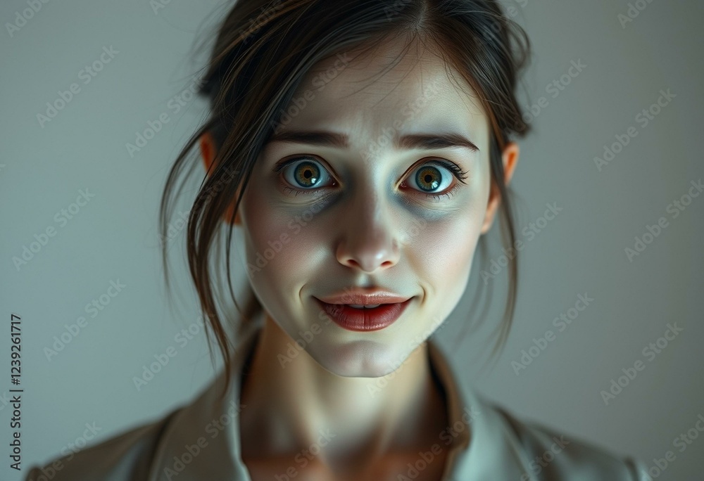 Scared female portrait with soft lighting and blurred background Scared female portrait with soft lighting and blurred background