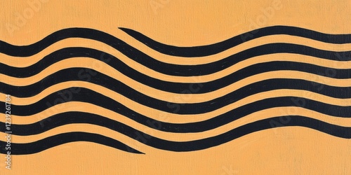 Abstract Black Waves Pattern, Flowing Lines Design, Minimalistic Art Concept, Earthy Orange