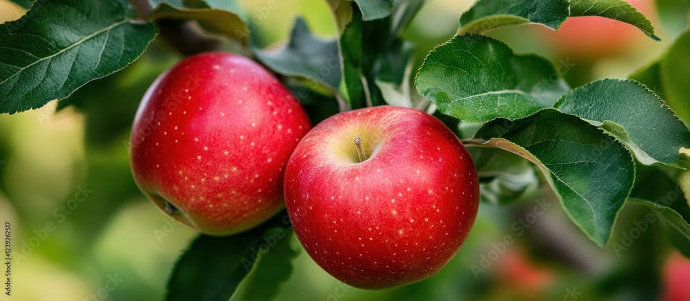 Obraz premium Juicy Red Apples Hanging on Branch