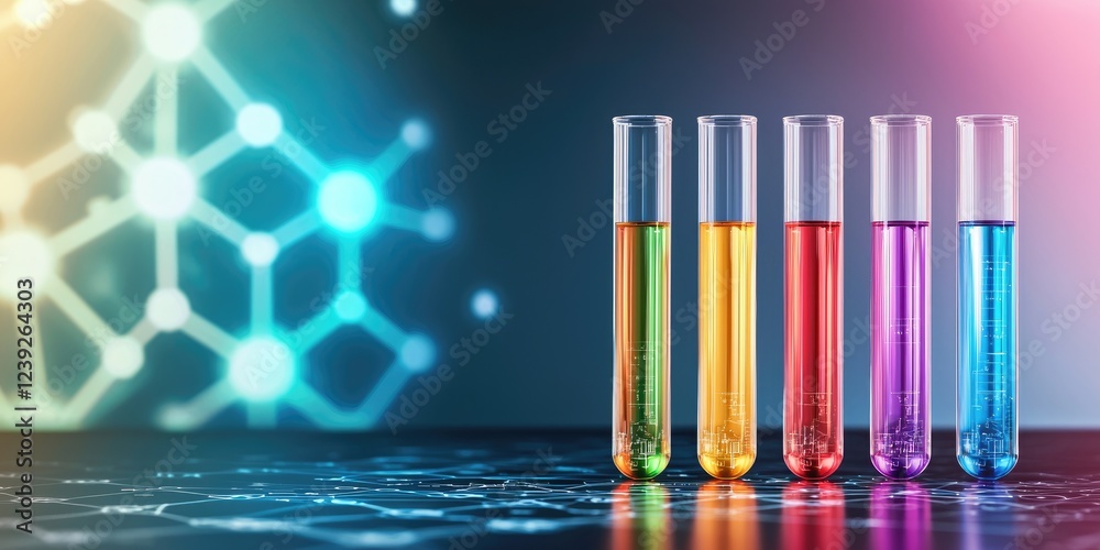 Science lab with colorful test tubes and a periodic table background Science lab with colorful test tubes and a periodic table background