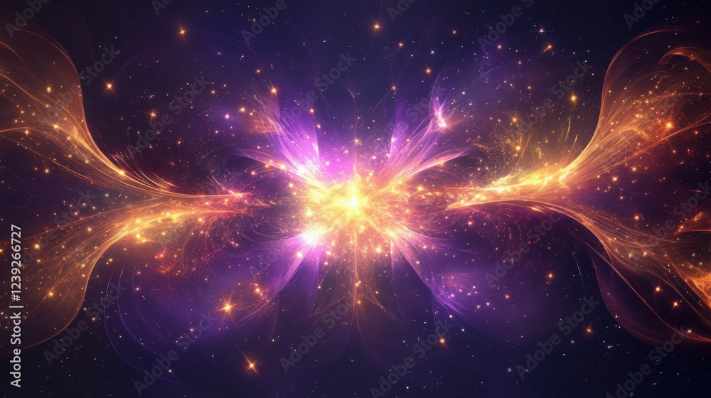 Obraz premium Radiant Cosmic Burst of Light and Stars with Energetic Swirling Patterns