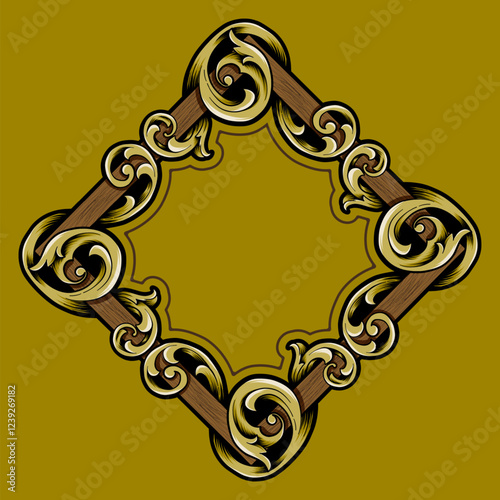wooden frame covered in luxurious gold engraved ornaments