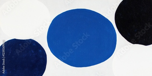 Abstract Blue, Black, And White Circles Composition, Textured Artistic Design, Modern Art