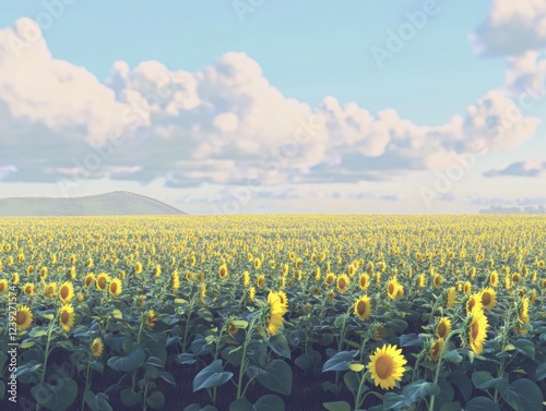  A vast field of sunflowers turned toward the sun. photo