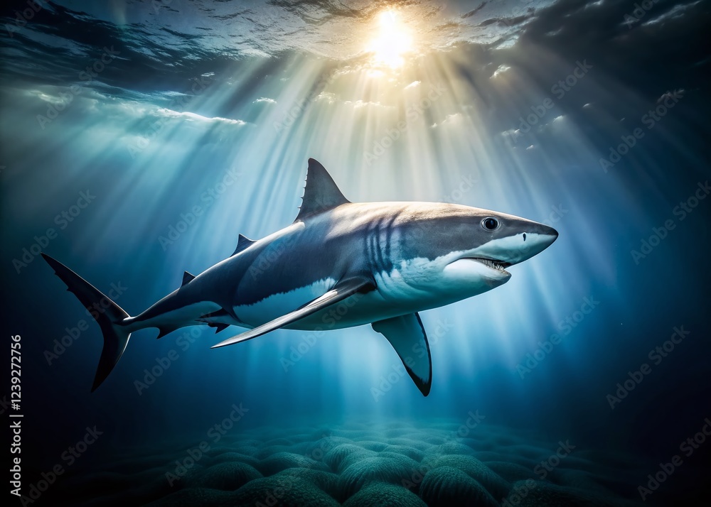 Fototapeta premium Underwater Shark Motion Blur Night Photography Stock Photo - White Background