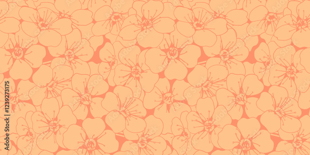 Elegant coral floral pattern.  Perfect for textile design, wallpaper, or website backgrounds.  Soft, delicate line art style creates a serene and romantic mood.
