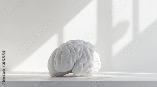 Sculptural representation of a brain in soft white hues highlighting creative design and interior art