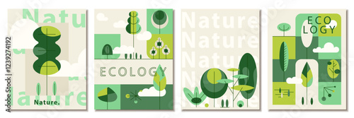 Tree Pattern Nature Geometric Poster template, Designs for World Earth Day, nature, ecology, enviropment event. 