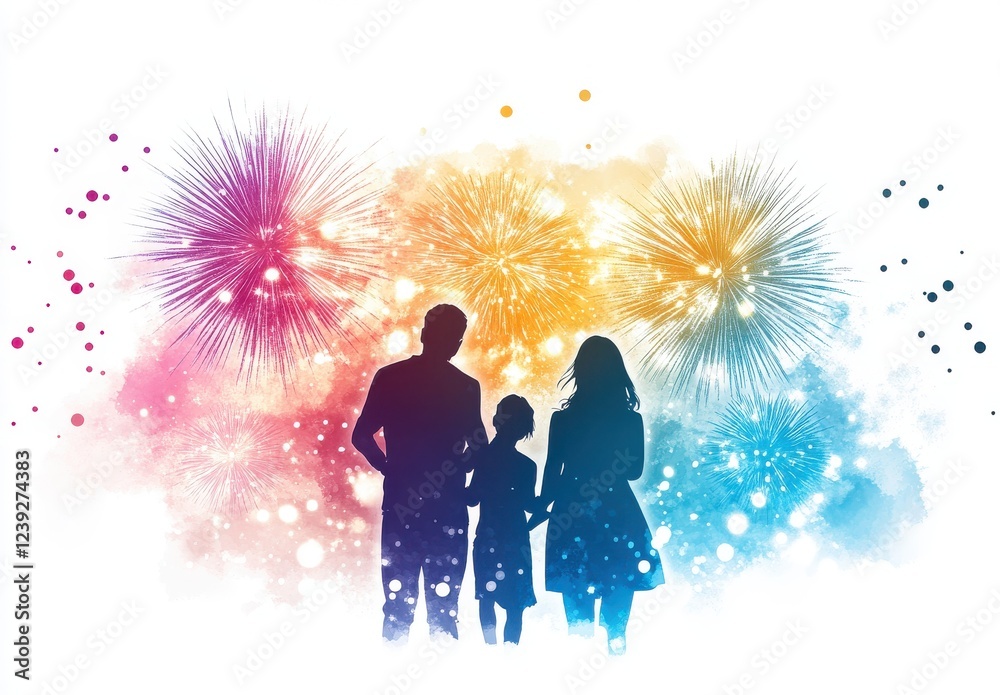 Silhouette of Family Enjoying Fireworks Display with Vibrant Colors and Sparkles in Background Celebrating Special Occasion or Event Together Silhouette of Family Enjoying Fireworks Display with Vibrant Colors and Sparkles in Background Celebrating Special Occasion or Event Together