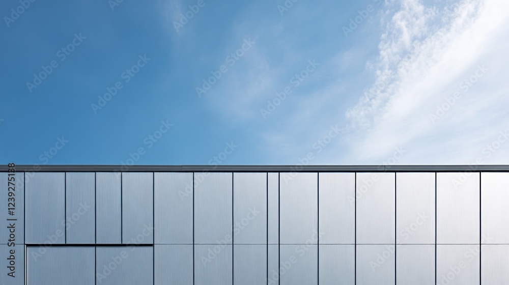 Modern building facade, blue sky, clouds, minimal design, architecture background Modern building facade, blue sky, clouds, minimal design, architecture background