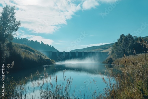 Serene Hydroelectric Dam Under Blue Sky photo