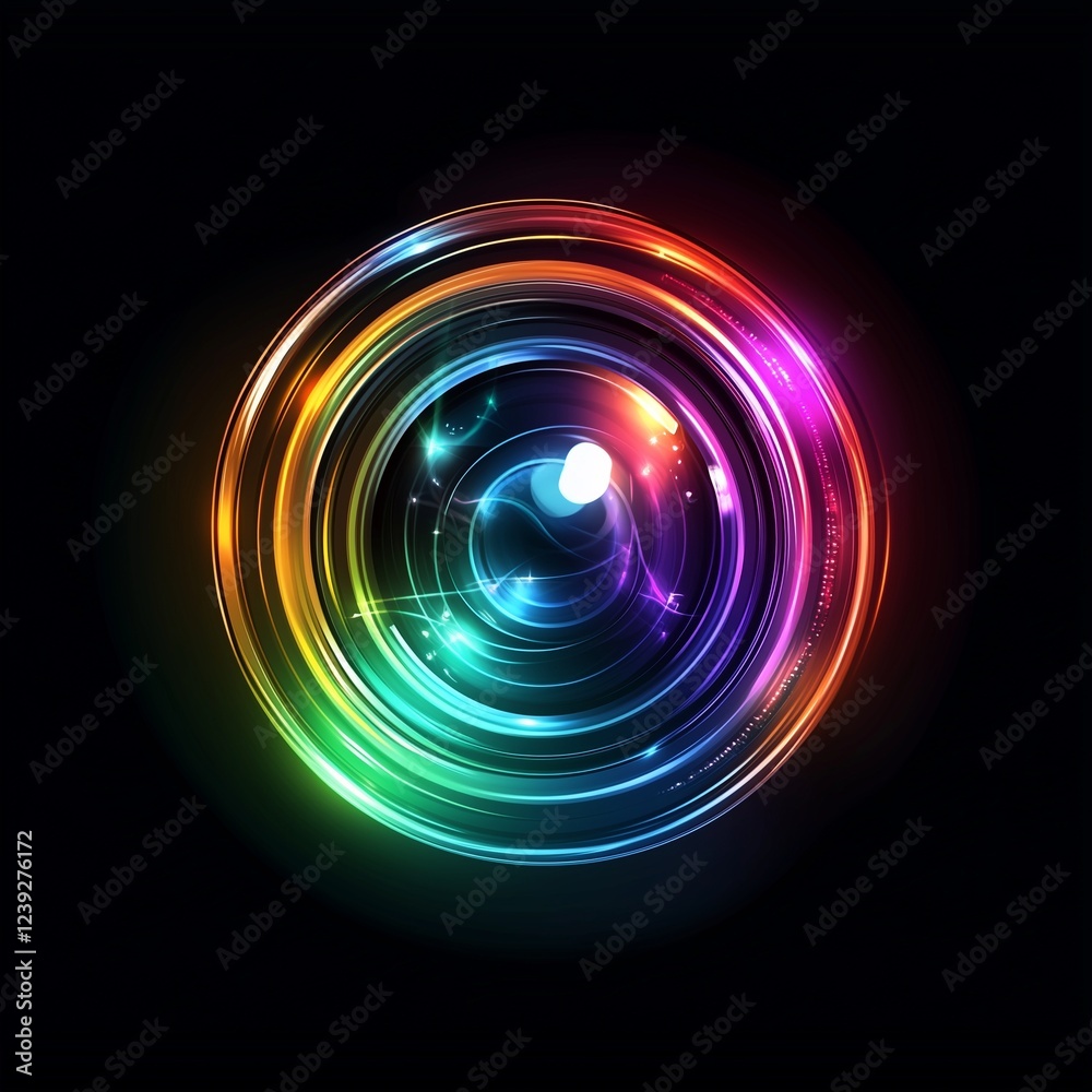 A colorful camera lens icon with a glass texture A colorful camera lens icon with a glass texture