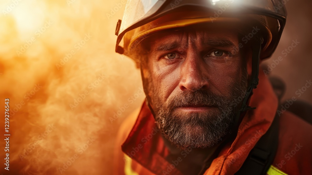 A seasoned firefighter stares into the distance with a profound expression, embodying the dedication and resilience required in combating fierce fires. A seasoned firefighter stares into the distance with a profound expression, embodying the dedication and resilience required in combating fierce fires.