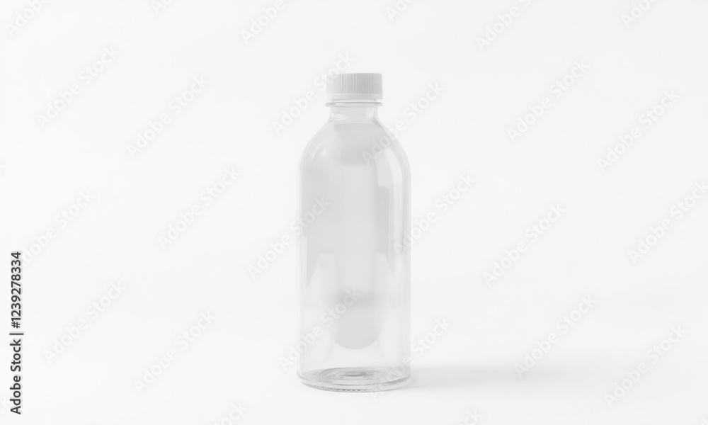 Clear plastic bottle mockup with white cap, ideal for branding and design projects. transparent design allows for versatile use in various contexts Clear plastic bottle mockup with white cap, ideal for branding and design projects. transparent design allows for versatile use in various contexts