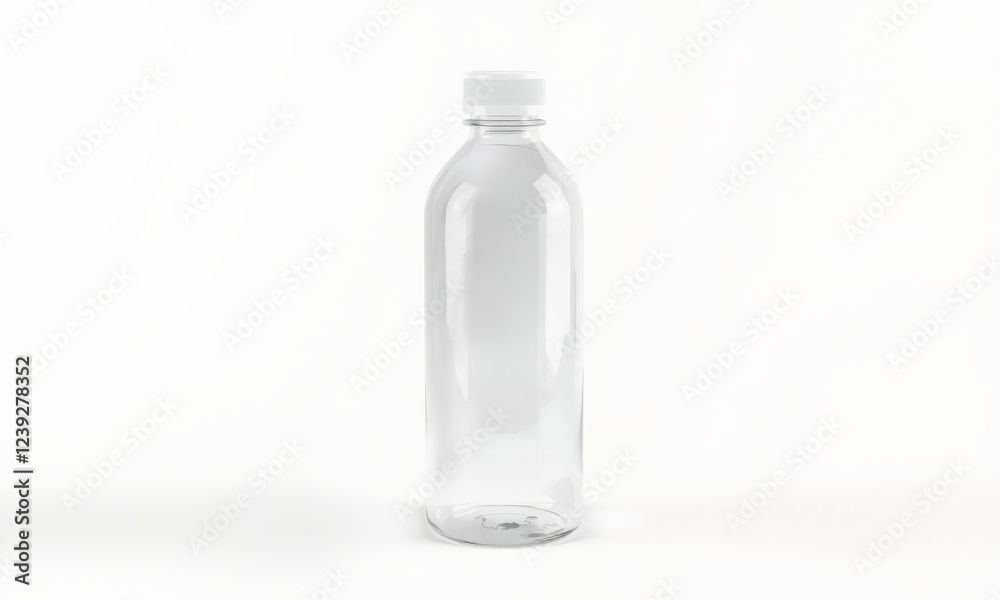 Clear plastic bottle mockup with white cap, ideal for branding and design projects. transparent design allows for easy visualization of labels and contents Clear plastic bottle mockup with white cap, ideal for branding and design projects. transparent design allows for easy visualization of labels and contents
