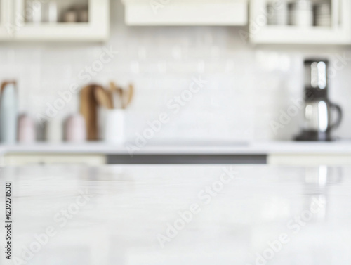 Modern White Kitchen Countertop with Marble Finish and Minimalist Decor in a Bright Interior