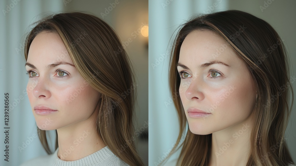 Natural beauty transformation with soft lighting and minimal makeup Natural beauty transformation with soft lighting and minimal makeup