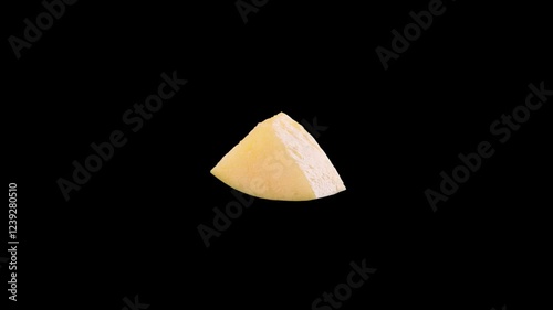 Fresh cube of mango isolated. Fruit salad ingredient. Vegan, vegetarian diet. Piece of mango rotating. Alpha channel included