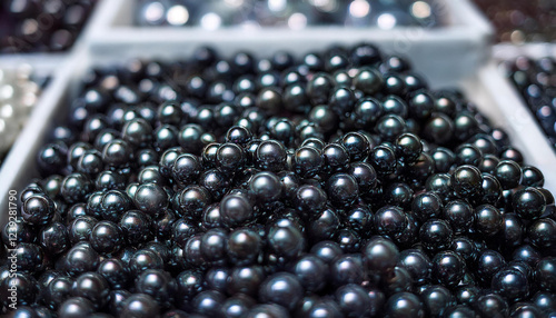 hundreds of tahitian black pearls at a pearl farm ready to be made into special earrings