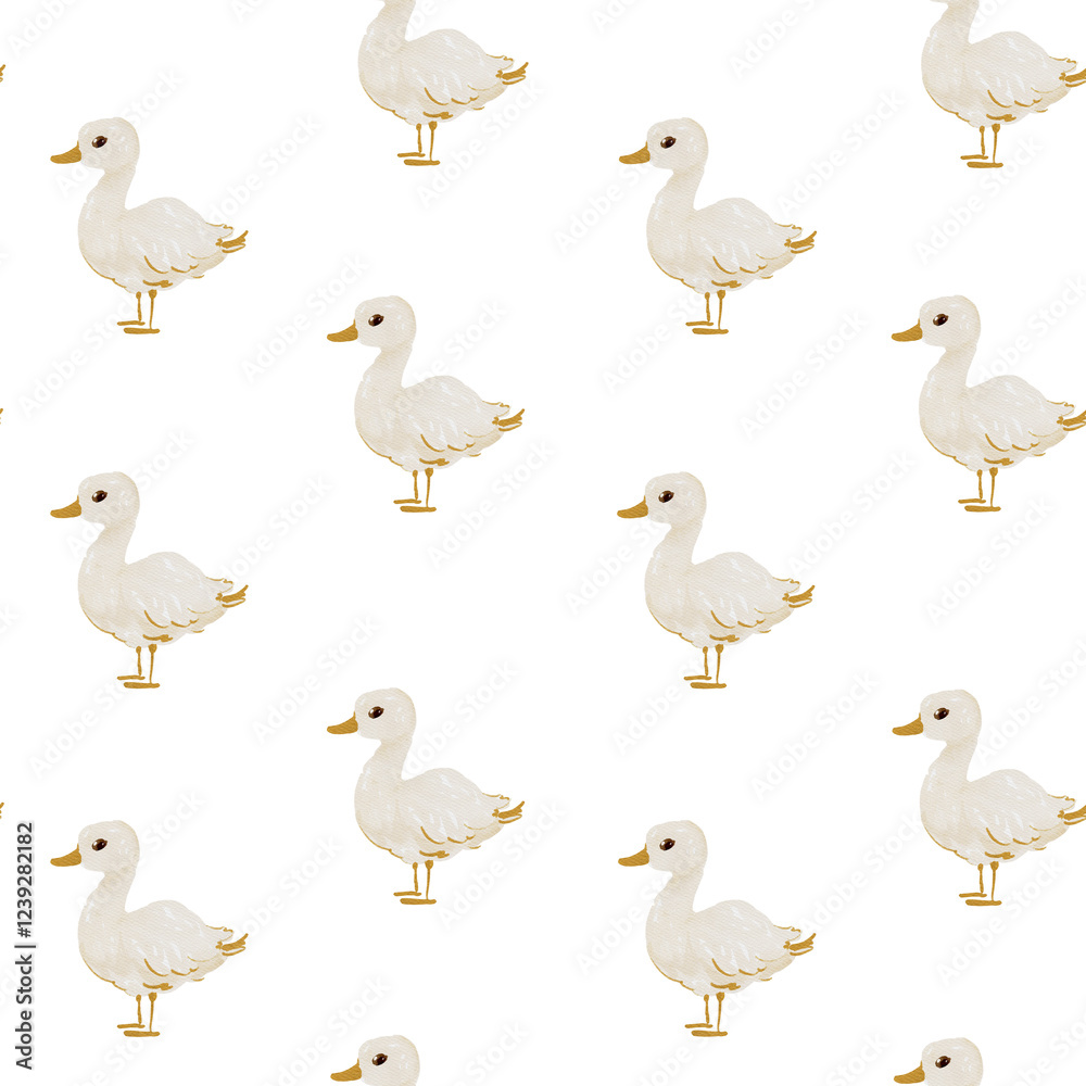 Fototapeta premium Seamless Pattern with Cute White Ducks