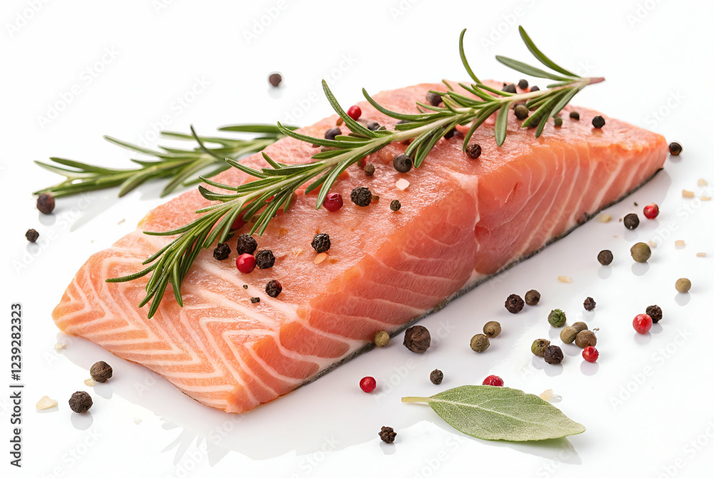 Fresh Raw Salmon Fillet with Rosemary and Peppercorns Fresh Raw Salmon Fillet with Rosemary and Peppercorns