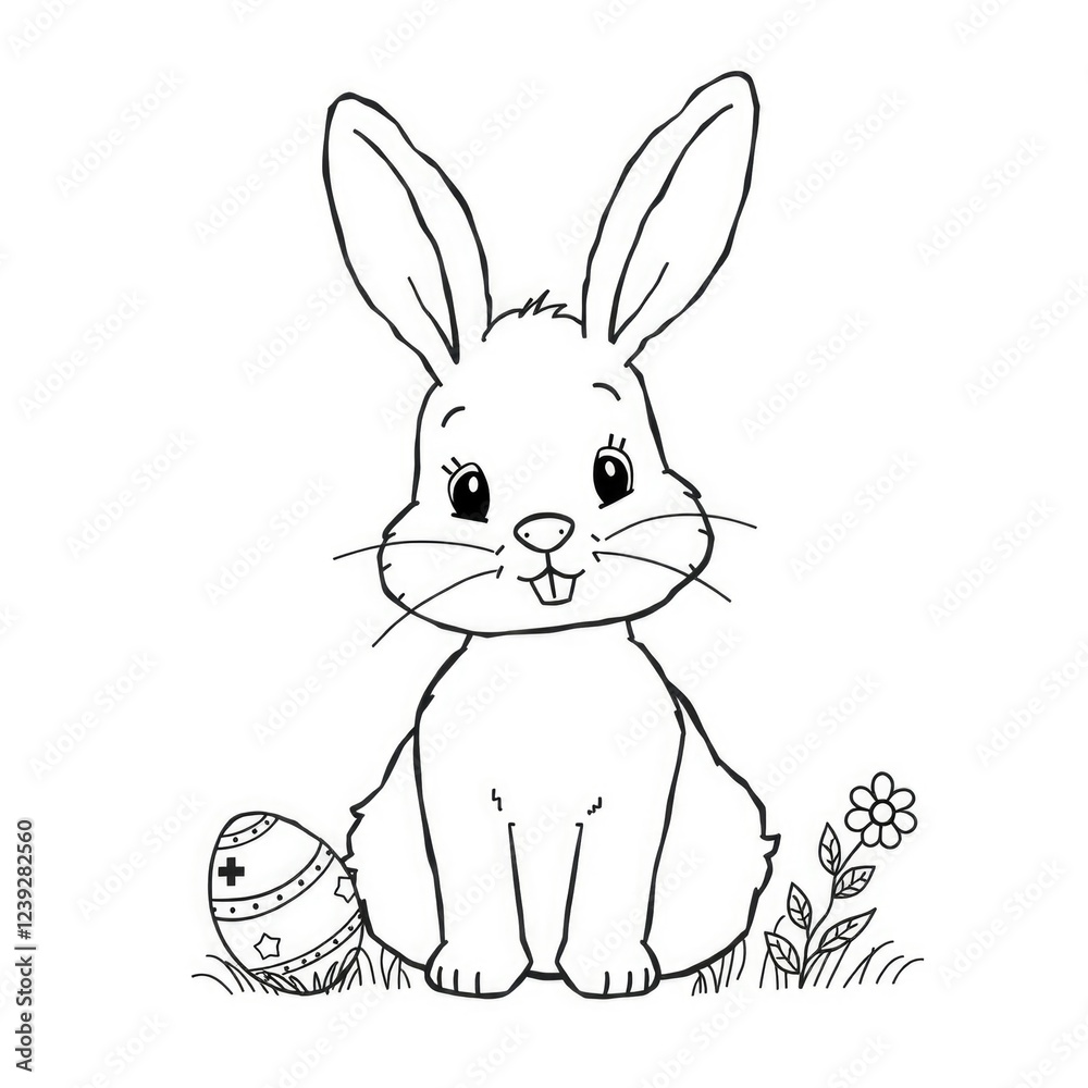 Fototapeta premium cute Easter bunny with egg, simple colouring page for kids, simple detail , white background
