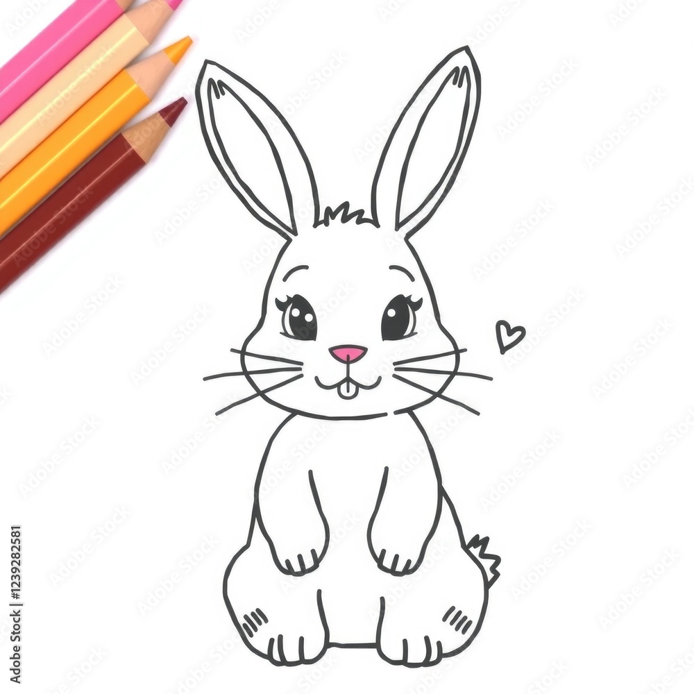 Obraz premium cute Easter bunny, simple colouring page for kids, simple detail , white background