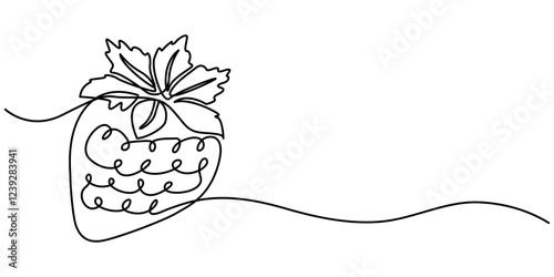 Vector illustration with continuous line drawing Strawberries, Single continuous line drawing of organic strawberry for fruit icon fresh berries fruitage concept, berry strawberry and slice.