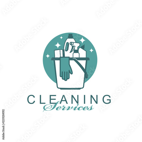 cleaning service design with chemical products in bucket isolated on white background